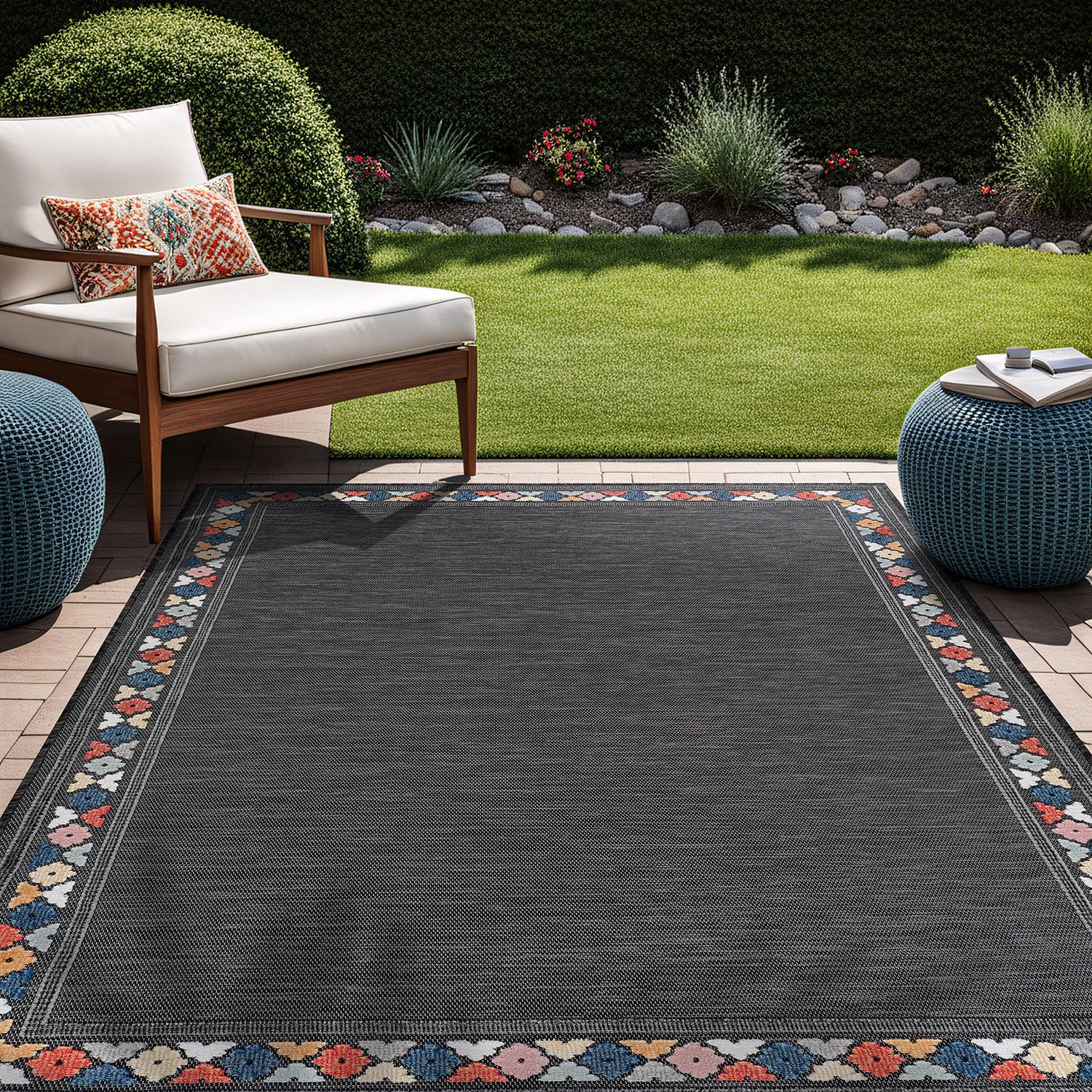 Beverly Rug Outdoor Rug 10X14 Bordered Modern Floral Large Area Rugs For Indoor And Outdoor Patio Easy To Clean Non Shedding Liv