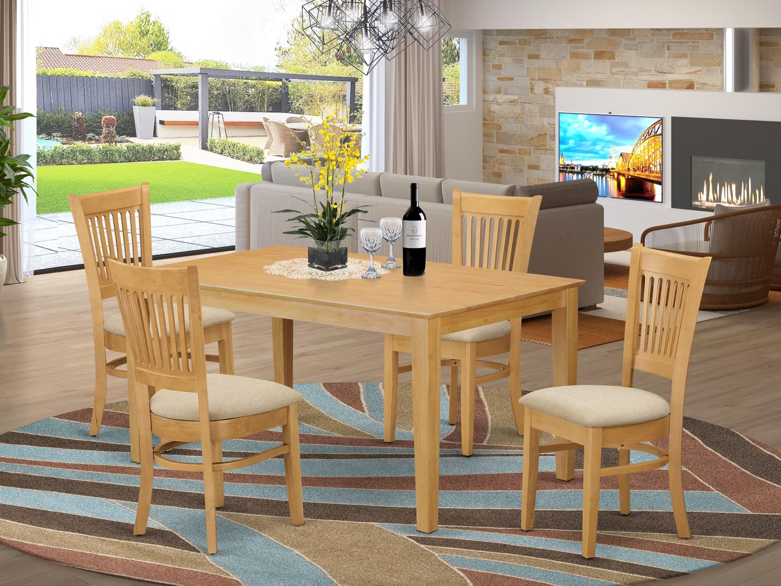 East West Furniture CAVA5-OAK-C 5 Piece Dining Set Includes a Rectangle Solid Wood Table and 4 Linen Fabric Kitchen Room Chairs, 36x60 Inch, Oak