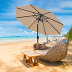 Yssoa 9' Solar Umbrella 32 Led Lighted Patio Umbrella Table Market Umbrellas With Push Button Tilt/Crank Outdoor For Garden, Deck, Backyard And Pool, Tan