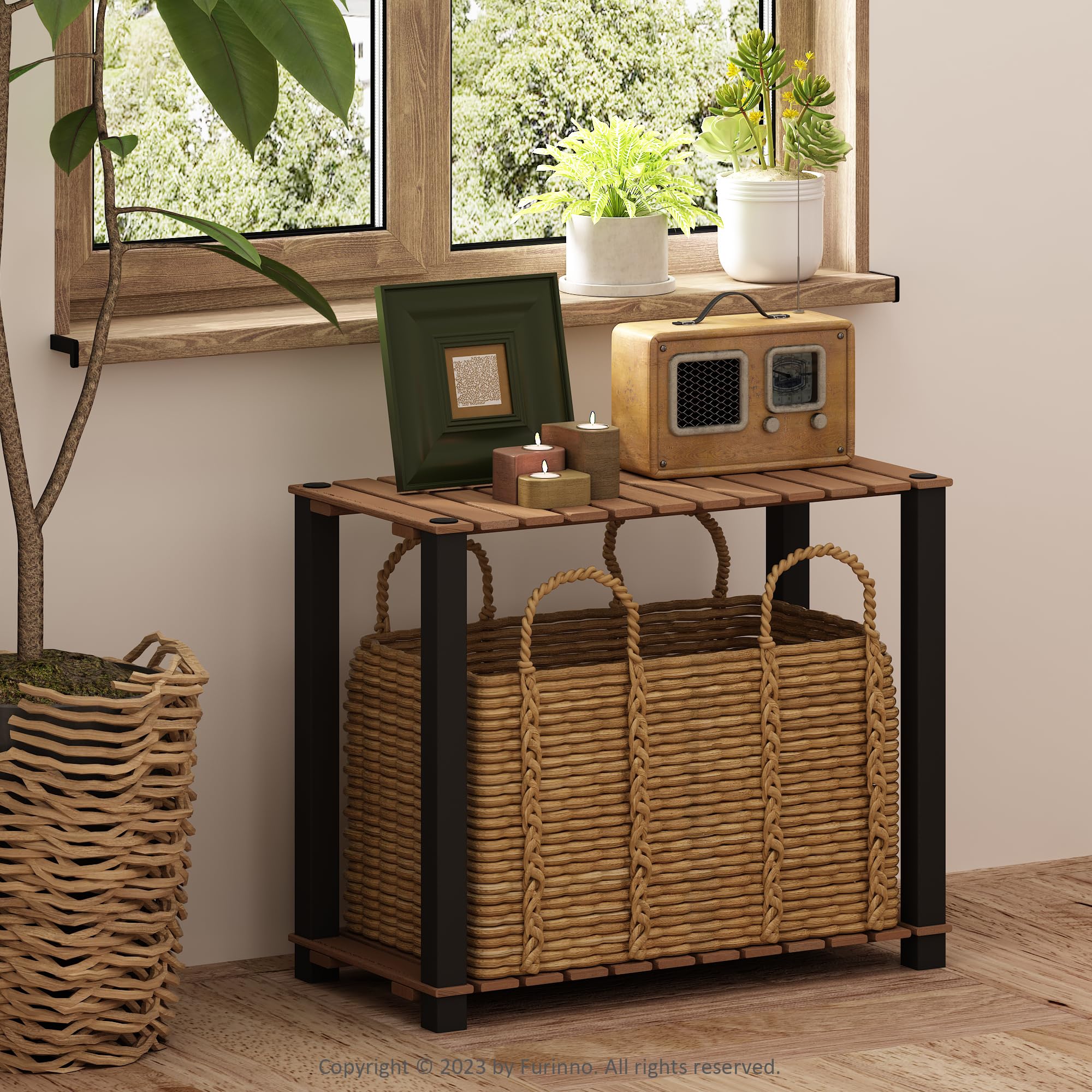 Turn-N-Tube 2-Tier Wood Slat Multipurpose Shelf Display Rack with Square Poles