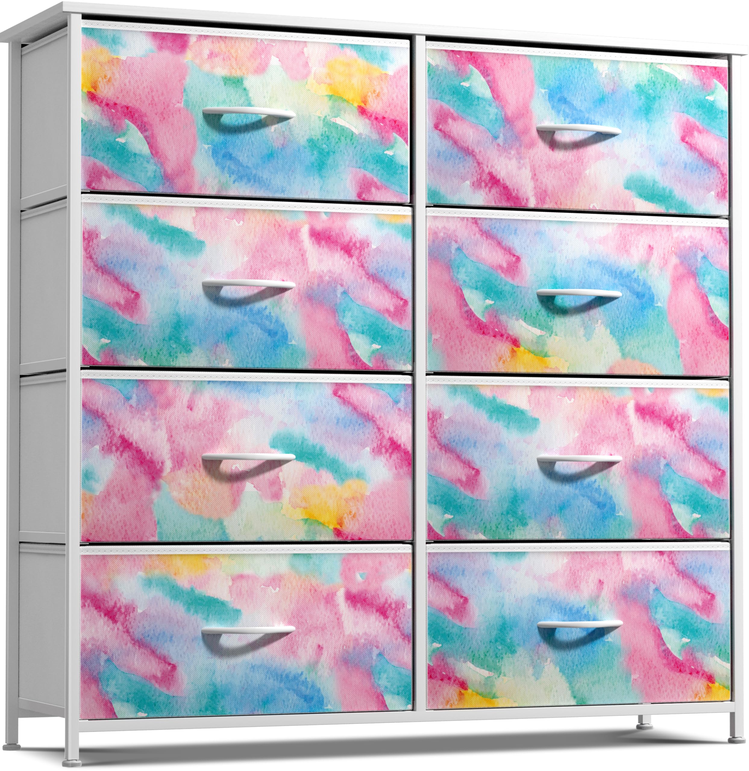 Sorbus Kids Dresser With 8 Drawers - Storage Chest Organizer Unit Nightstand - Steel Frame, Wood Top, Tie-Dye Fabric Bins For Clothes - Wide Furniture For Bedroom, Hallway, Nursery, Closet, Apartment