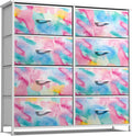 Sorbus Kids Dresser With 8 Drawers - Storage Chest Organizer Unit Nightstand - Steel Frame, Wood Top, Tie-Dye Fabric Bins For Clothes - Wide Furniture For Bedroom, Hallway, Nursery, Closet, Apartment