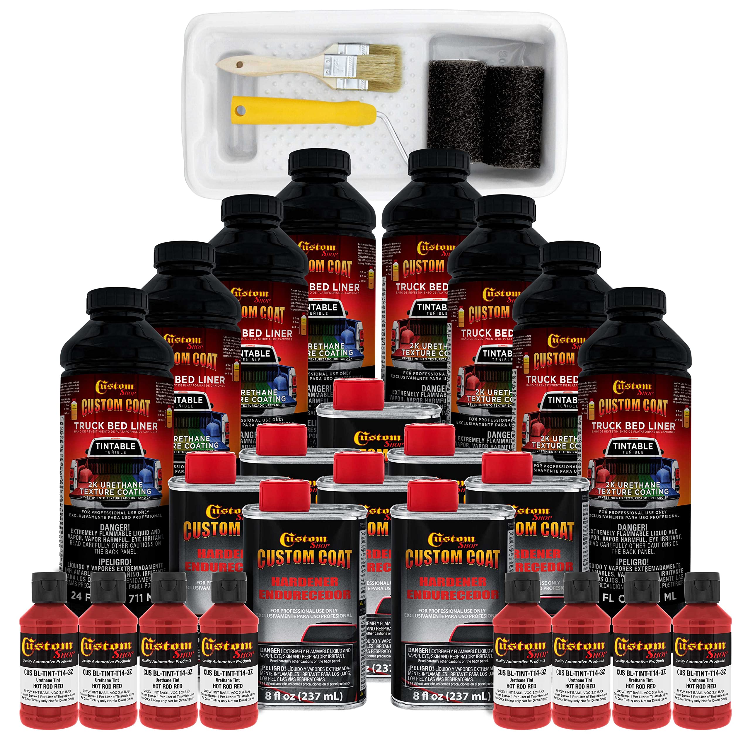Custom Coat Hot Rod Red 2 Gallon Urethane Roll-On, Brush-On Or Spray-On Truck Bed Liner Kit With Roller And Brush Applicator Kit