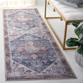 SAFAVIEH Washable Rug Tucson Collection - 26 x 12 Runner, Navy & Red, Slip Resistant, Ideal for High Traffic Areas in Living R