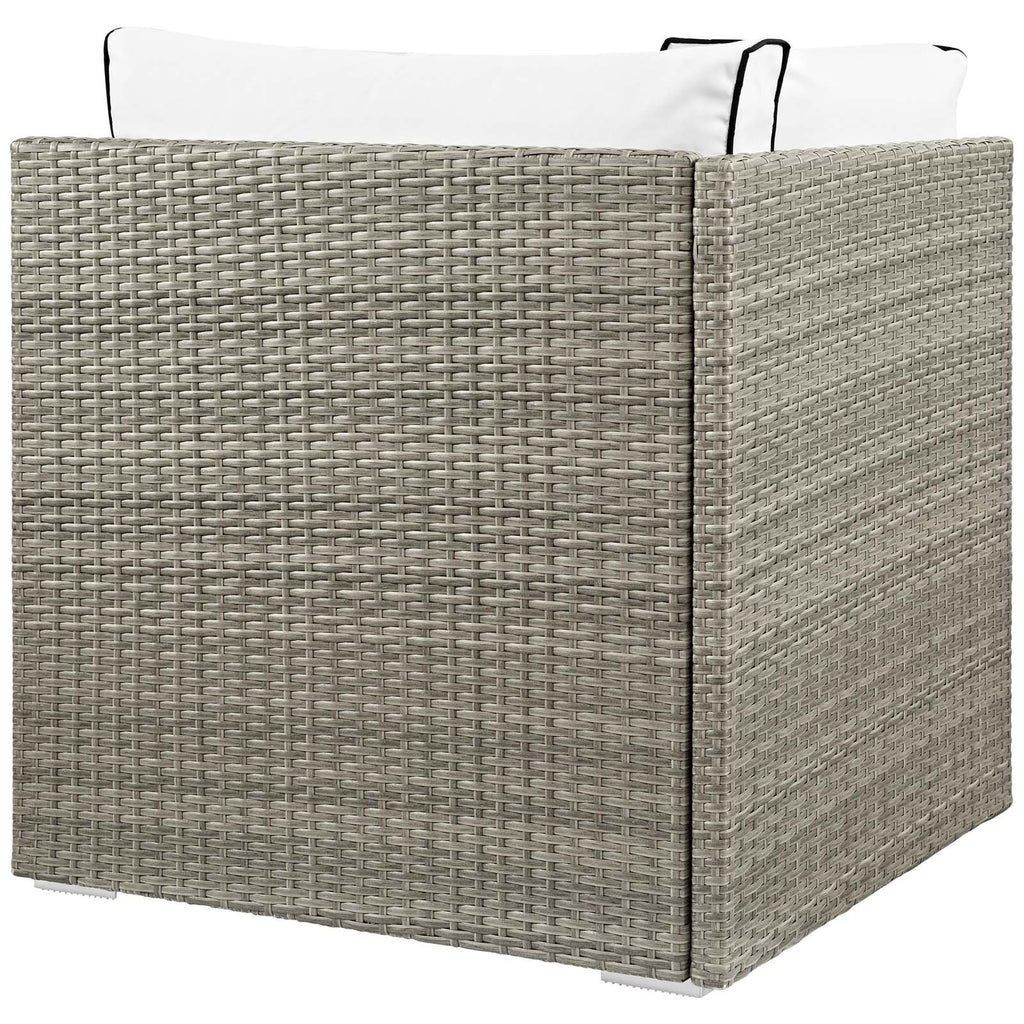Modway Repose Wicker Rattan Outdoor Patio Corner Sectional Sofa Chair With Cushions In Light Gray White