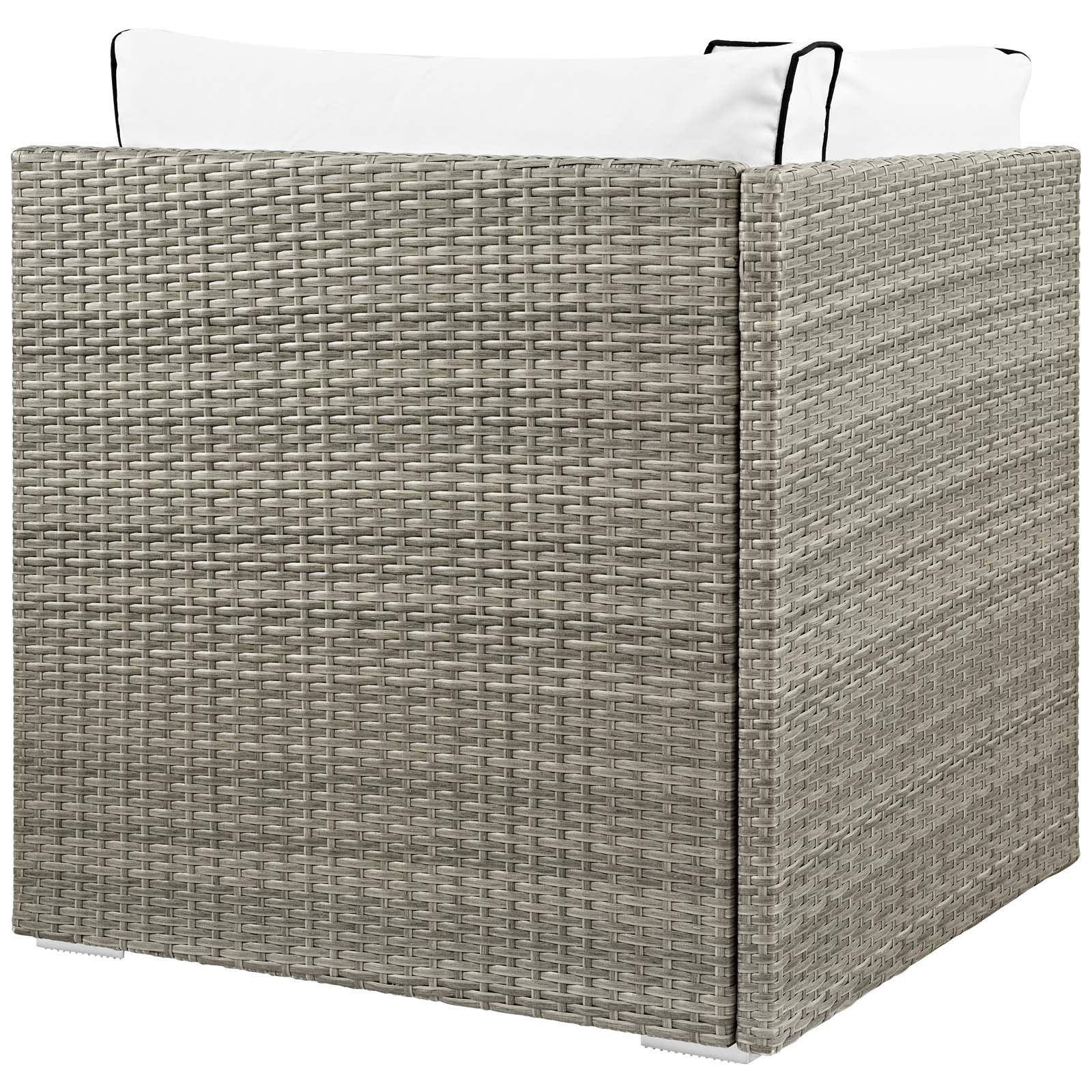 Modway Repose Wicker Rattan Outdoor Patio Corner Sectional Sofa Chair With Cushions In Light Gray White