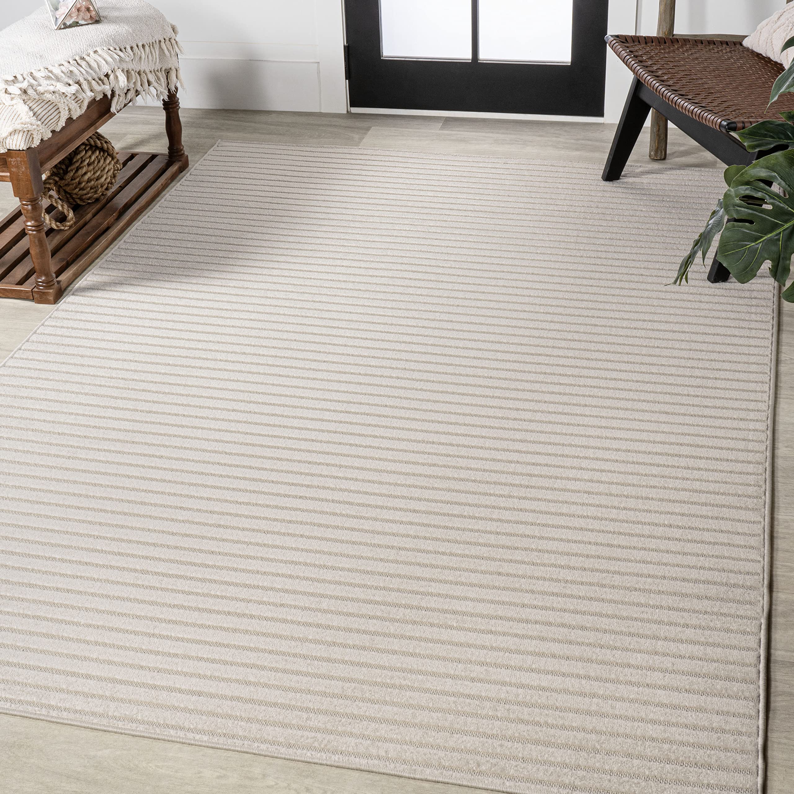 Jonathan Y Scn102B-14 Aarhus High-Low Minimalist Scandi Striped Ivory/Cream 10 Ft. X 14 Ft. Indoor/Outdoor Area Rug, Pet Friendl