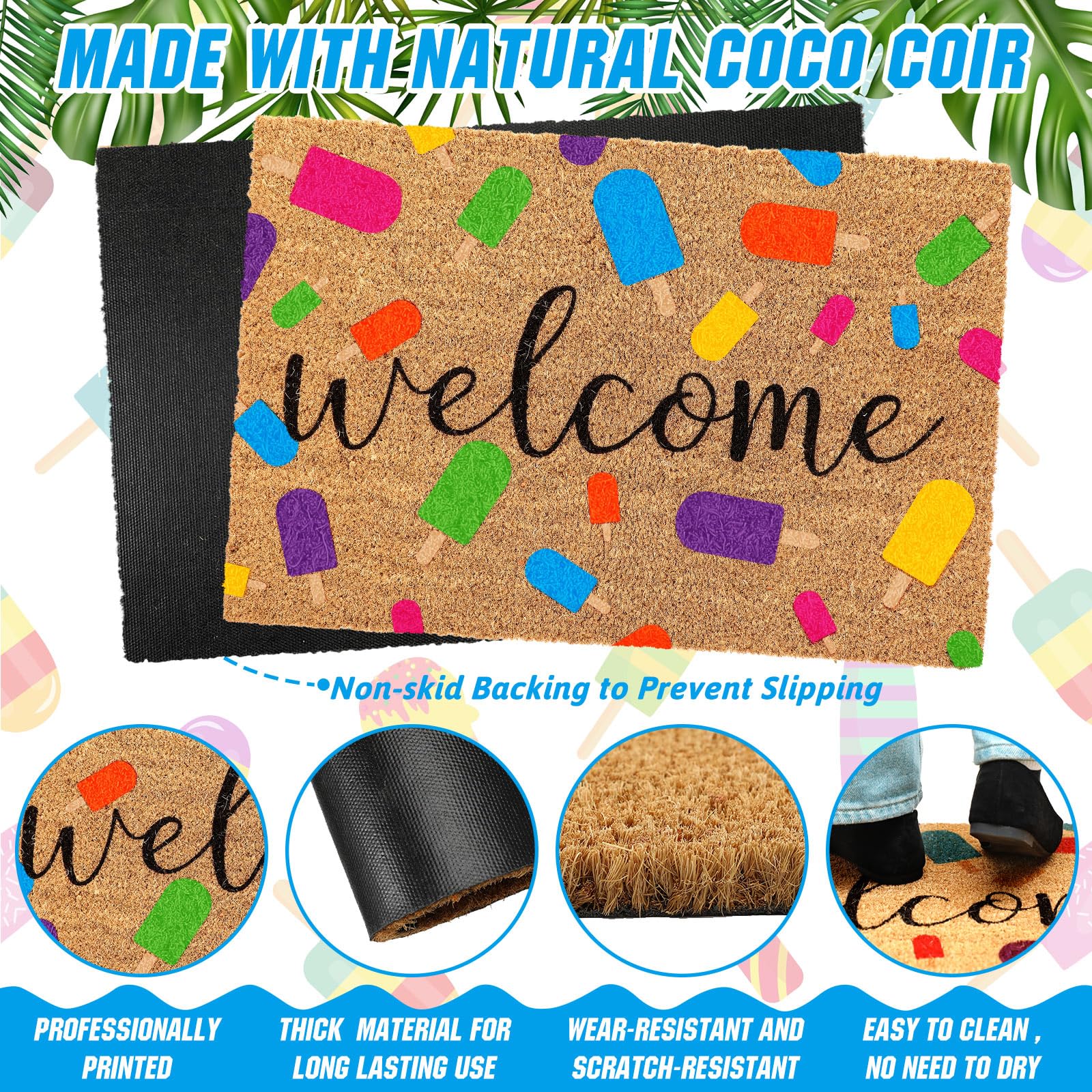 Ceenna Summer Welcome Doormat Ice Pop Coir Doormat With Non Slip Backing Summer Mat Front Porch Rugs For Home Entrance Anniversa
