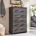 Farmhouse 5 Drawers Dresser For Bedroom, Wood Tall Chest Of Drawers With Thick Plank Styling, Rustic Closet Dresser For Bedroom,