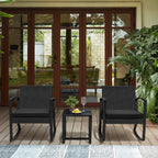 Greesum 3 Pieces Outdoor Furniture Set Patio Bistro Rocking Chairs And Glass Coffee Table, Black, Modern