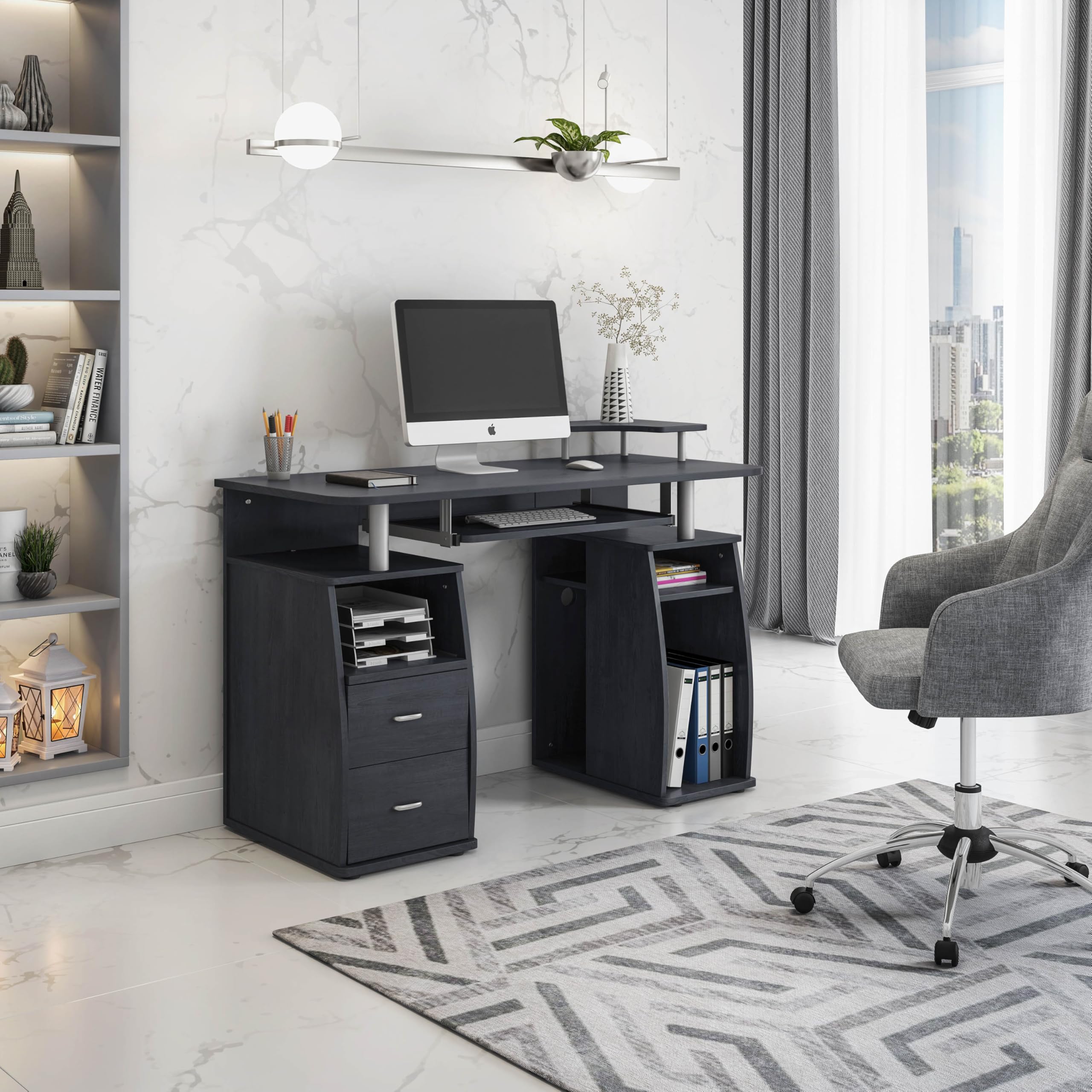 Techni Mobili Modern Office Desk and Complete Computer Workstation, Espresso
