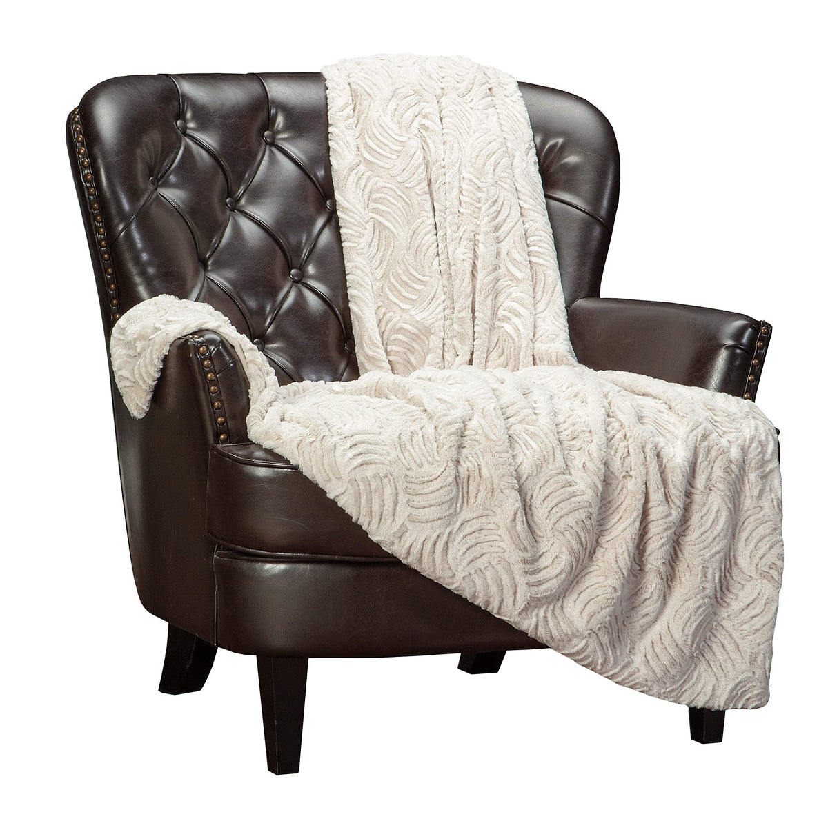 Chanasya Premium Soft Textured Beige Cream Faux Fur & Velvety Mink Throw Blanket - Cozy Blanket For Sofa Chair Couch Bed & Livin
