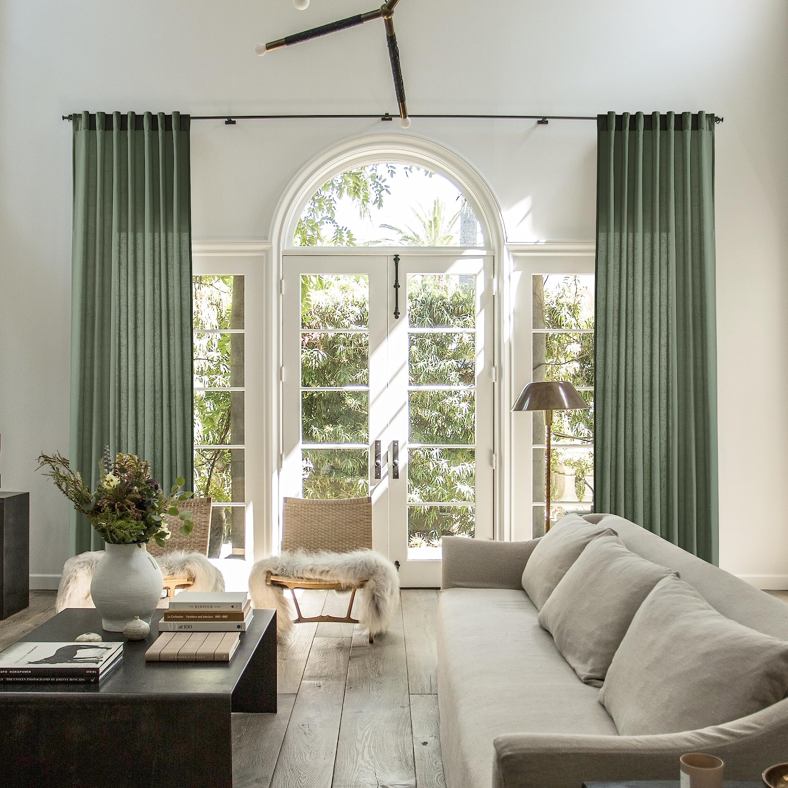 Panelsburg Linen Curtains 96 Inch 2 Panels Set For Living Room,Boho Olive Green Sheer Window Curtains 96 Inches Long For Bedroom
