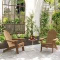 Lue Bona Folding Adirondack Chair Set Of 2, Brown Hdps Fire Pit Patio Chairs Weather Resistant, Modern Plastic Outdoor Chairs With Cup Holder