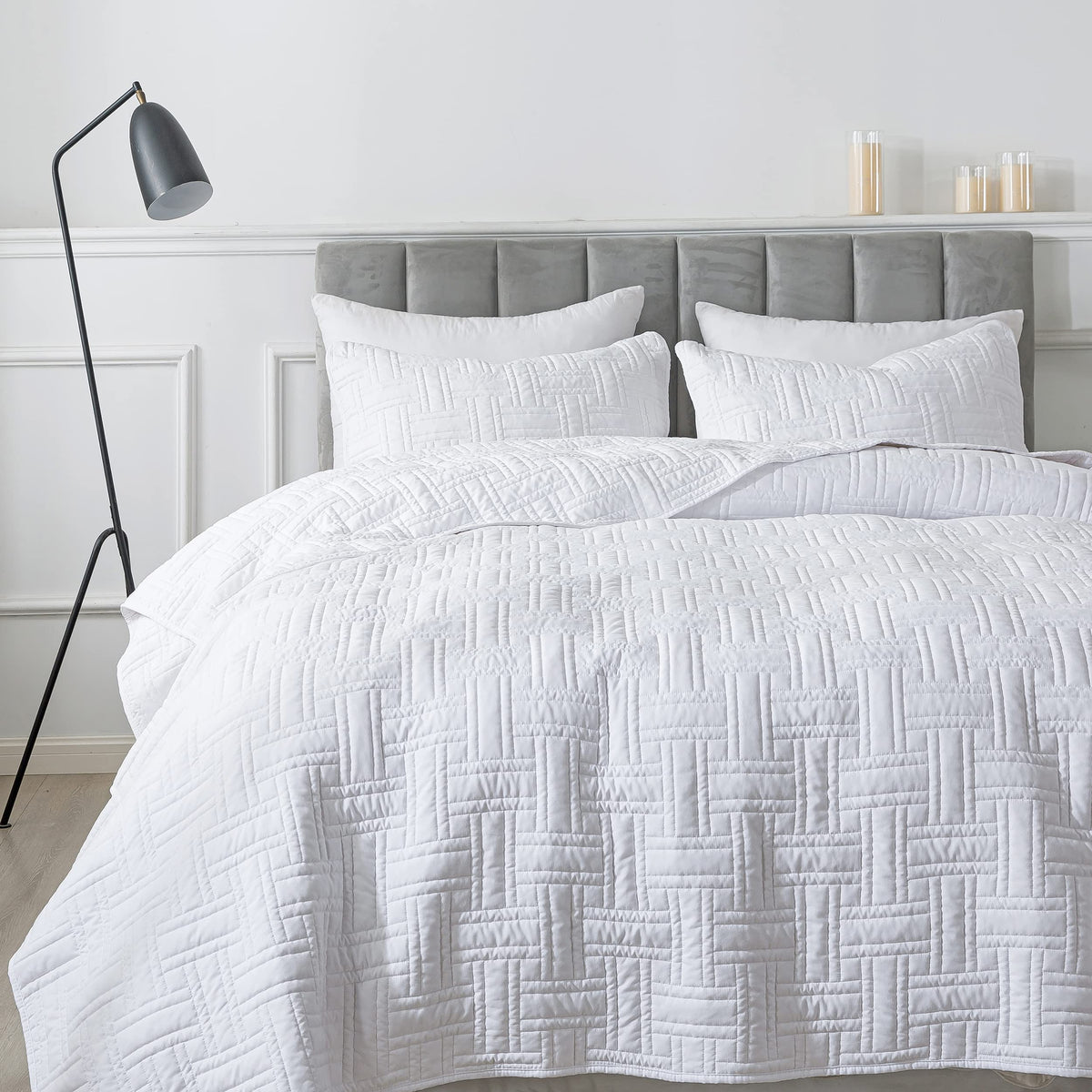 R.Share White Quilt King Size Bedding Sets With Pillow Shams, Lightweight Soft Bedspread Coverlet, Basket Weave Quilted Blanket