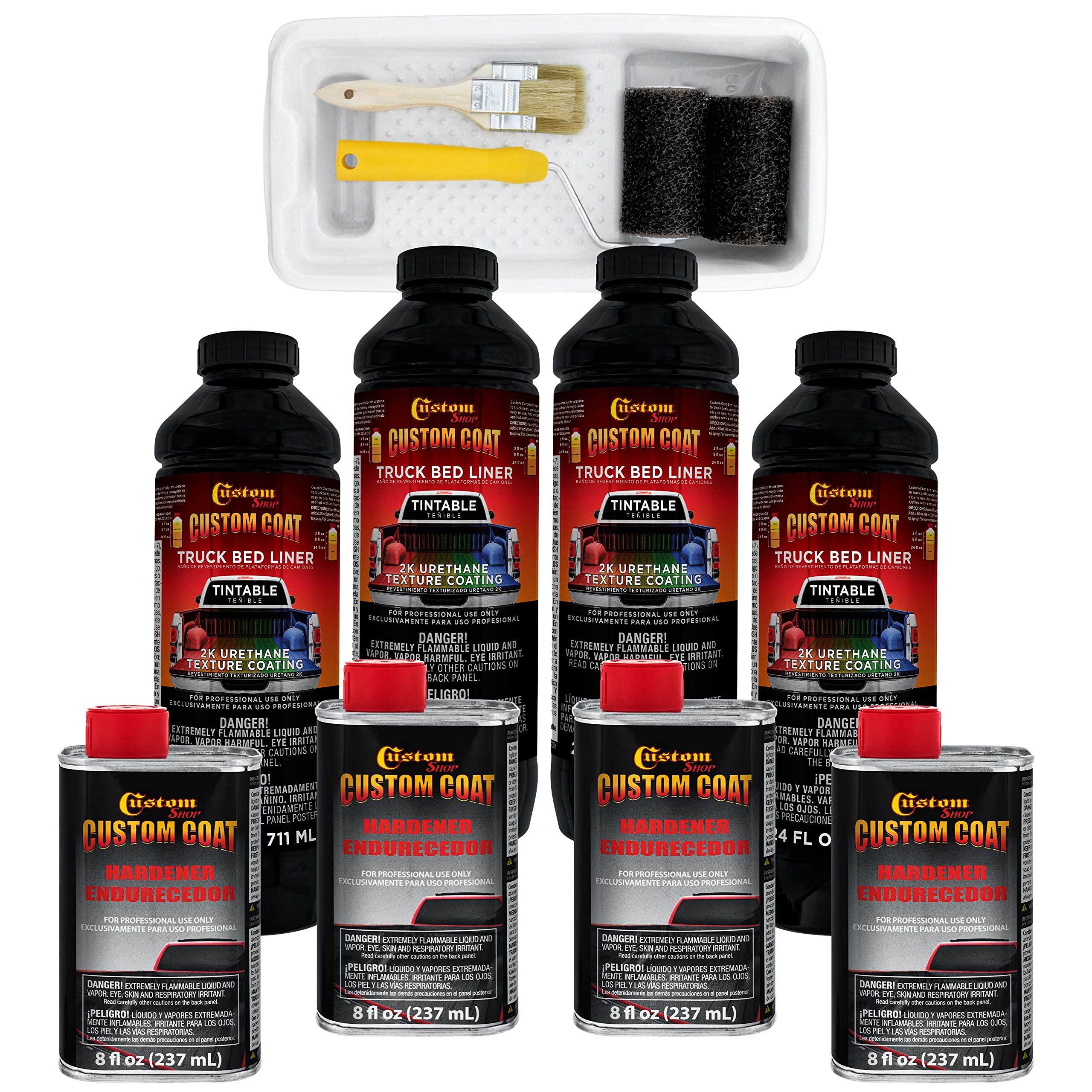 Custom Coat Tintable Base Only 1 Gallon Urethane Roll-On, Brush-On Or Spray-On Truck Bed Liner Kit With Roller And Brush Applica