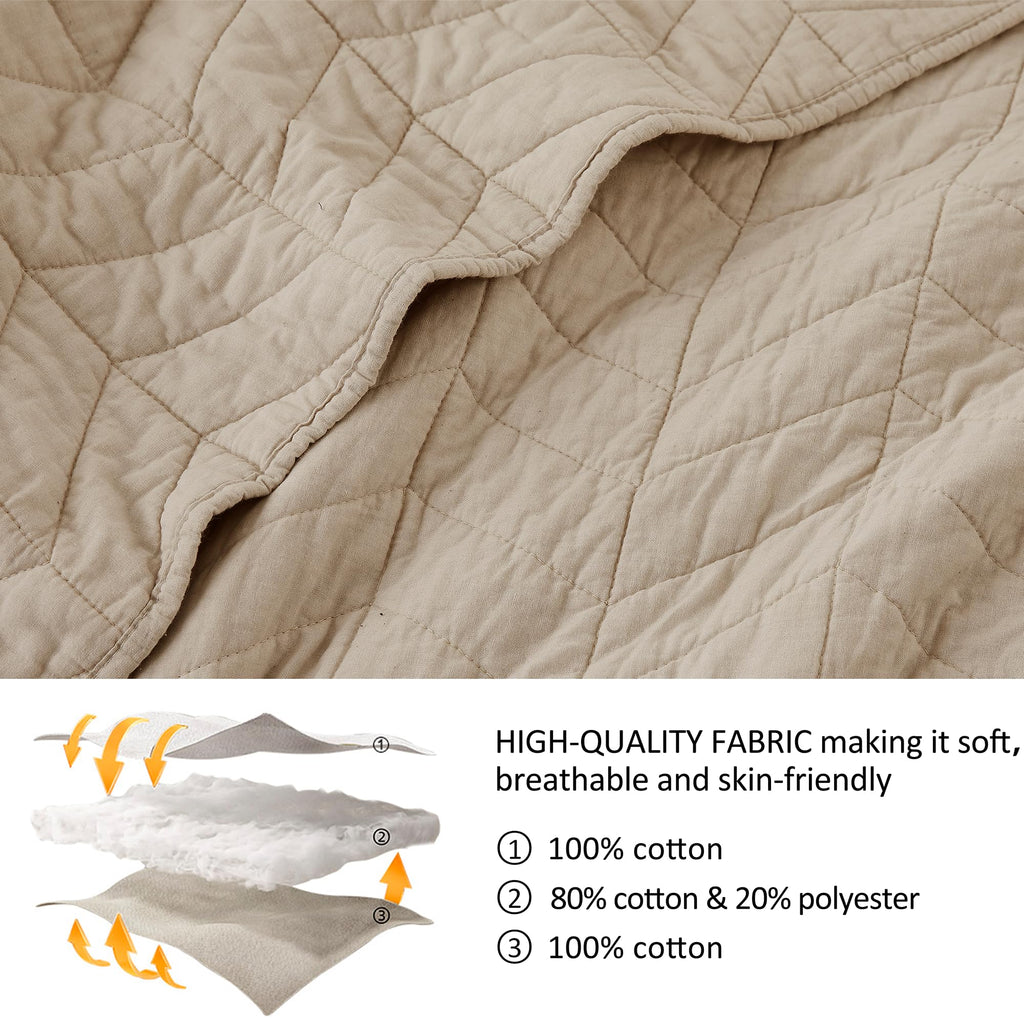 Palassio Dark Beige 100% Cotton Quilt California Cal King Size Bedding Sets With Pillow Shams,Oversized Lightweight Soft Bedspre