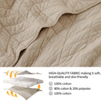 Palassio Dark Beige 100% Cotton Quilt California Cal King Size Bedding Sets With Pillow Shams,Oversized Lightweight Soft Bedspre