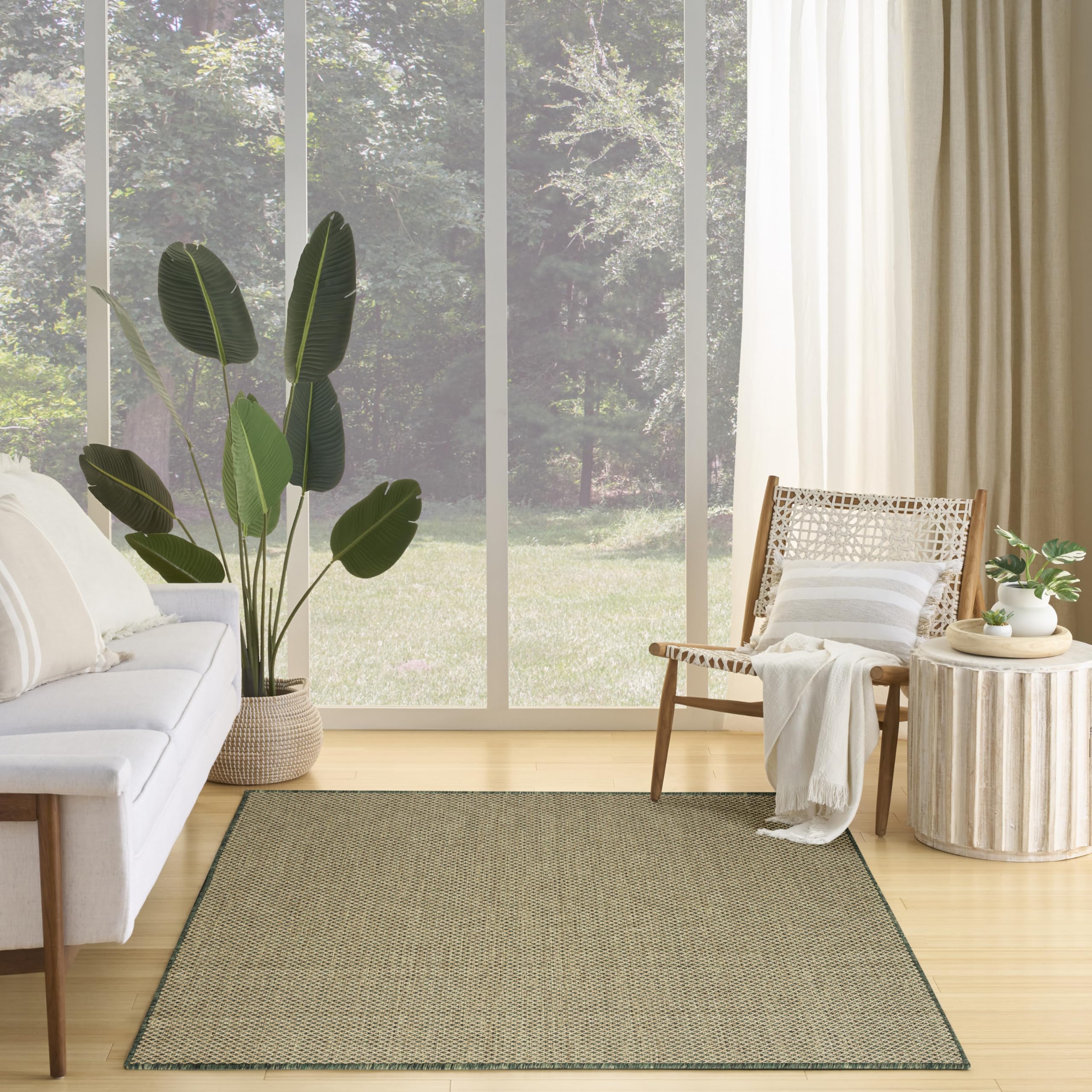 Nourison Courtyard Green 6 x 9 Area Rug - Easy Clean, Non Shedding, Bed Room, Living Room, Dining Room, Kitchen (6 x 9)