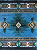 YHSF South West Native American Area Rug C318 (Blue-Green, 5 Feet x 7 Feet)