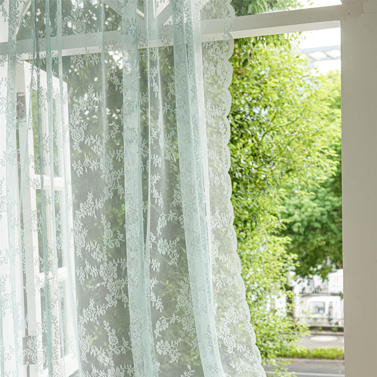 Deeprove Teal Lace Sheer Curtains 72 Inches Length 2 Panels Set, Privacy Window Treatment Pair Easter Spring Summer Aqua Green C