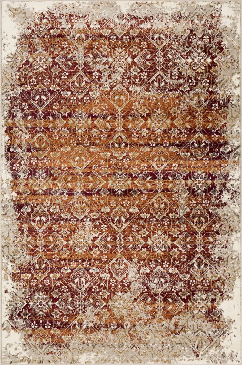 HomeRoots Ivory/Rust Heat-Set Polypropelene 3’ x 5’ Rust Ivory Distressed Diamonds Area Rug