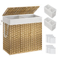 SONGMICS Laundry Hamper with Lid, 130L Clothes Hamper with 2 Removable Liner Bags, 6 Mesh Bags, Wicker Laundry Basket, Double La