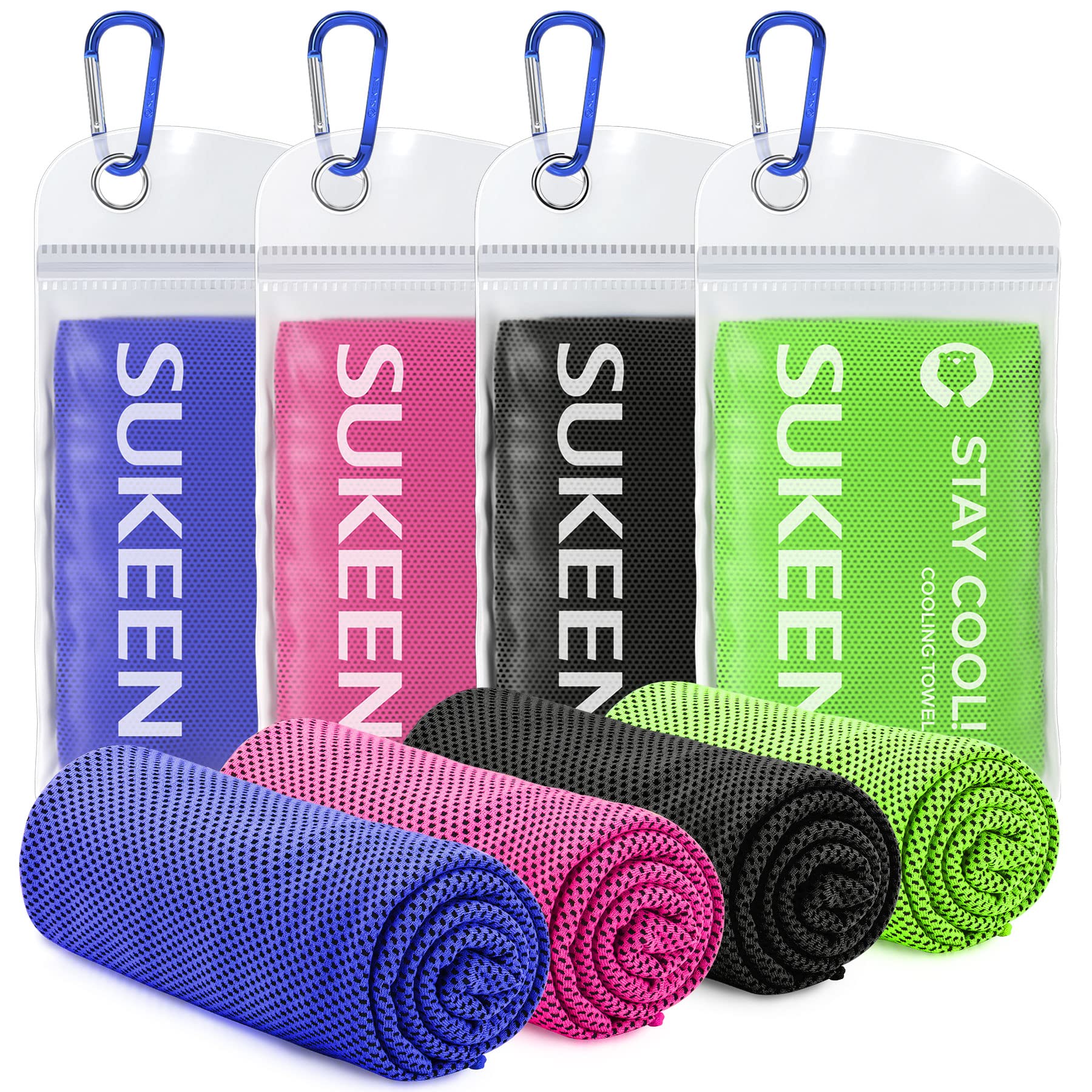 Sukeen [4 Pack] Cooling Towel (40x12),Ice Towel,Soft Breathable Cool Towel,Microfiber Towel for Yoga,Sport,Running,Gym,Workout,C