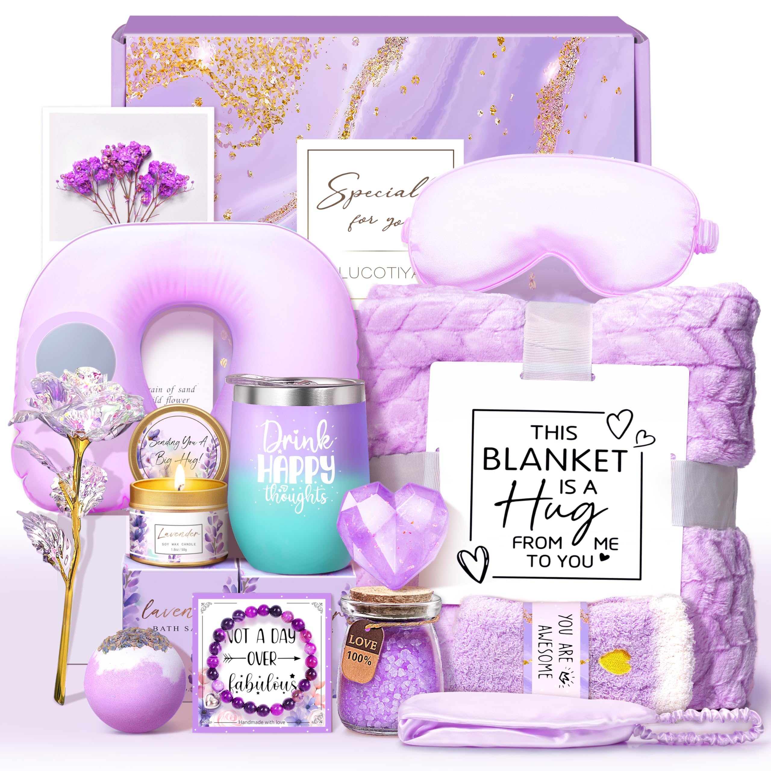 Lucotiya Birthday Gifts For Women, Self Care Gifts For Women Get Well Soon Gifts Basket, Lavender Relaxing Spa Gifts Basket, Uni