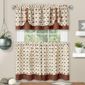 Light Filtering Printed Tier & Valance Window Curtain Set - 58 Inch Width, 24 Inch Length   - Callie (Spice/Tan), Machine Washab