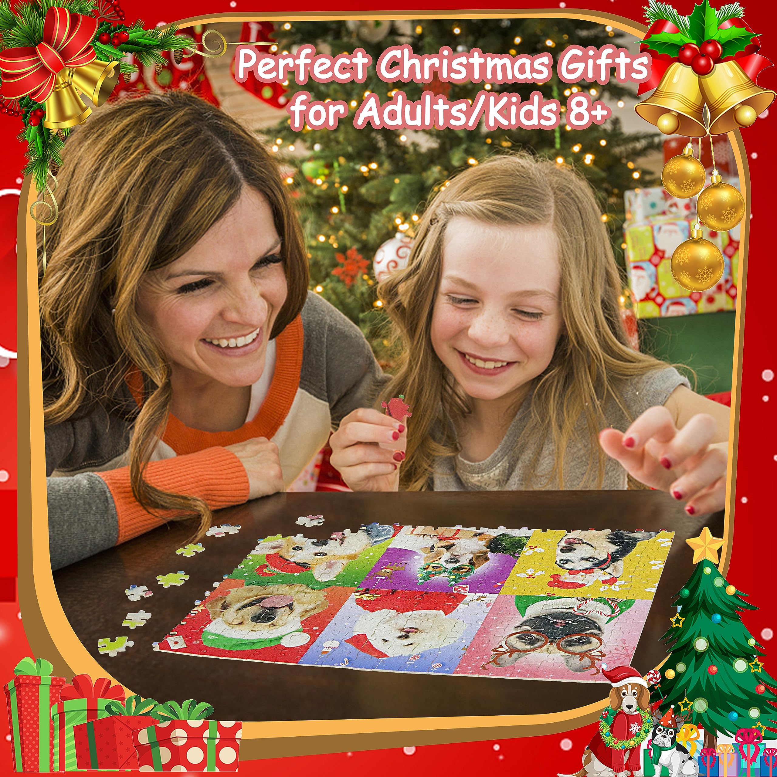 Advent Calendar 2024 Jigsaw Puzzles-Christmas Dogs, 24 Boxes 1008 Pieces Puzzles Countdown To Christmas, Christmas Gifts Stockin