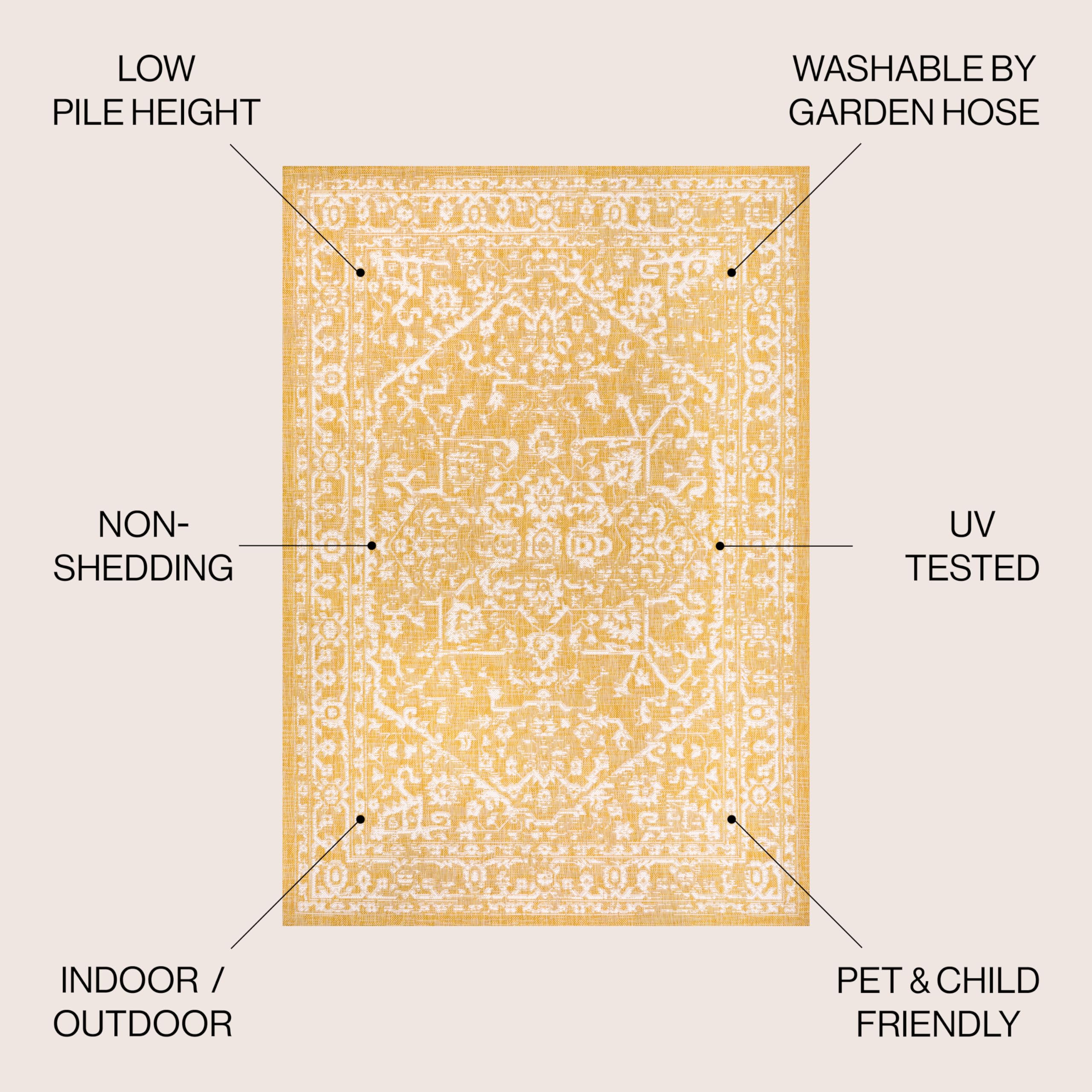 Jonathan Y Smb104G-4 Malta Bohemian Medallion Textured Weave Indoor Outdoor Area-Rug, Coastal Traditional Transitional Easy-Cleaning,Bedroom,Kitchen,Backyard,Patio,Non Shedding, 4 X 6, Yellow/Cream