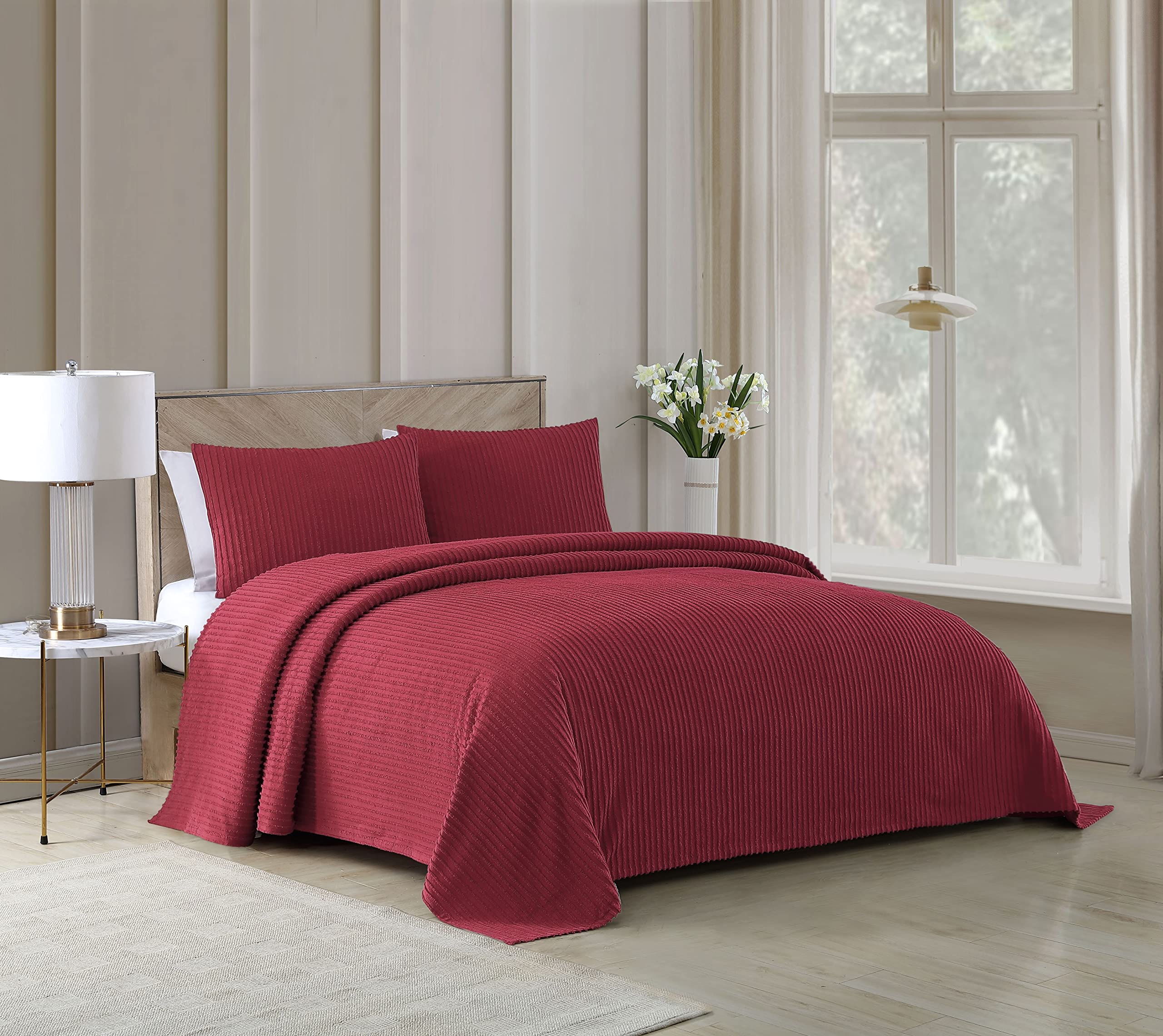 Beatrice Home Fashions Channel Chenille, Standard Sham, Burgundy