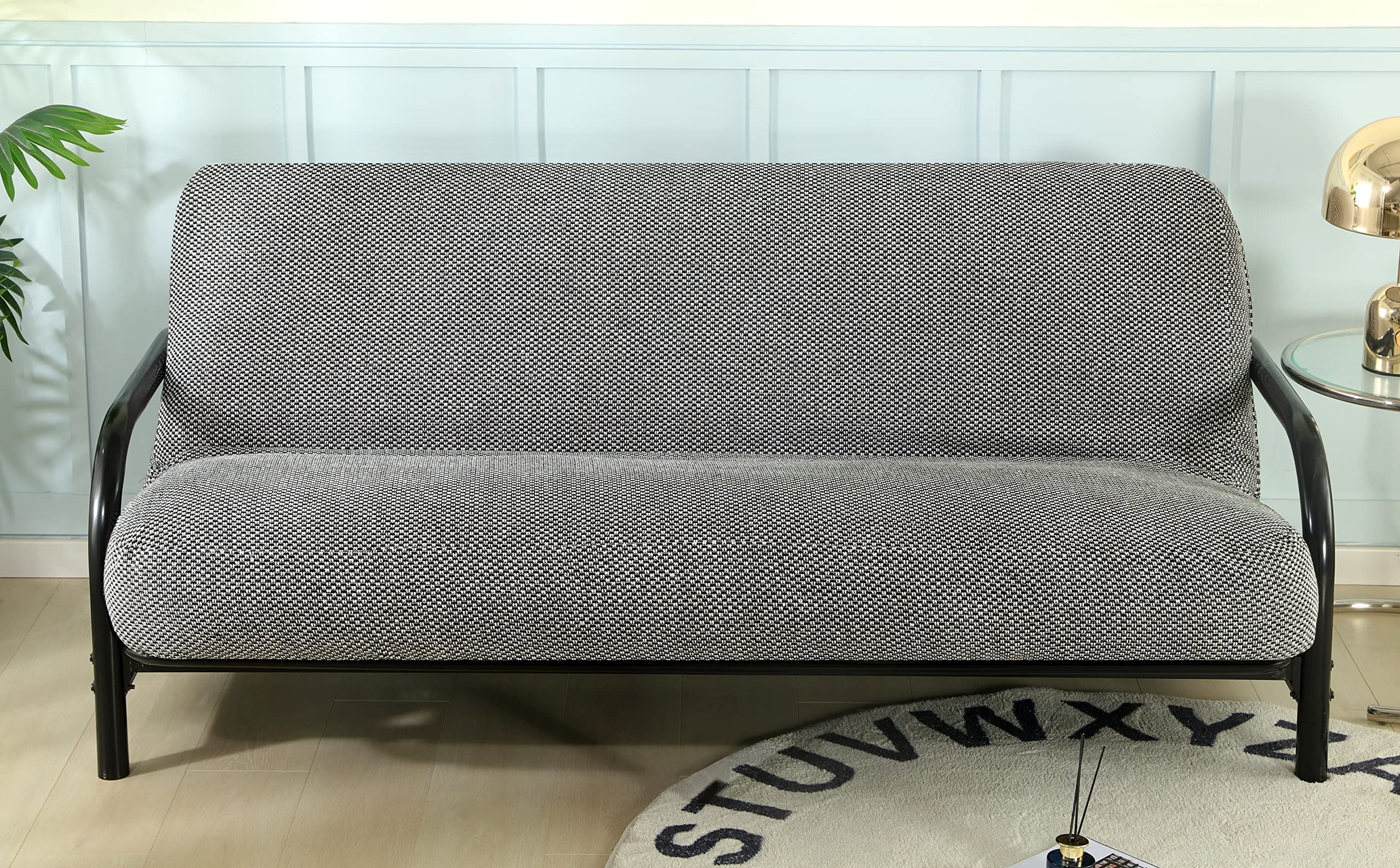 Octorose Full Size 3 Side Zipper Premium Upholstery Basketweave Thick Linen Grey/Black/Beige Mixed Futon Cover Slipcover Sofa Da