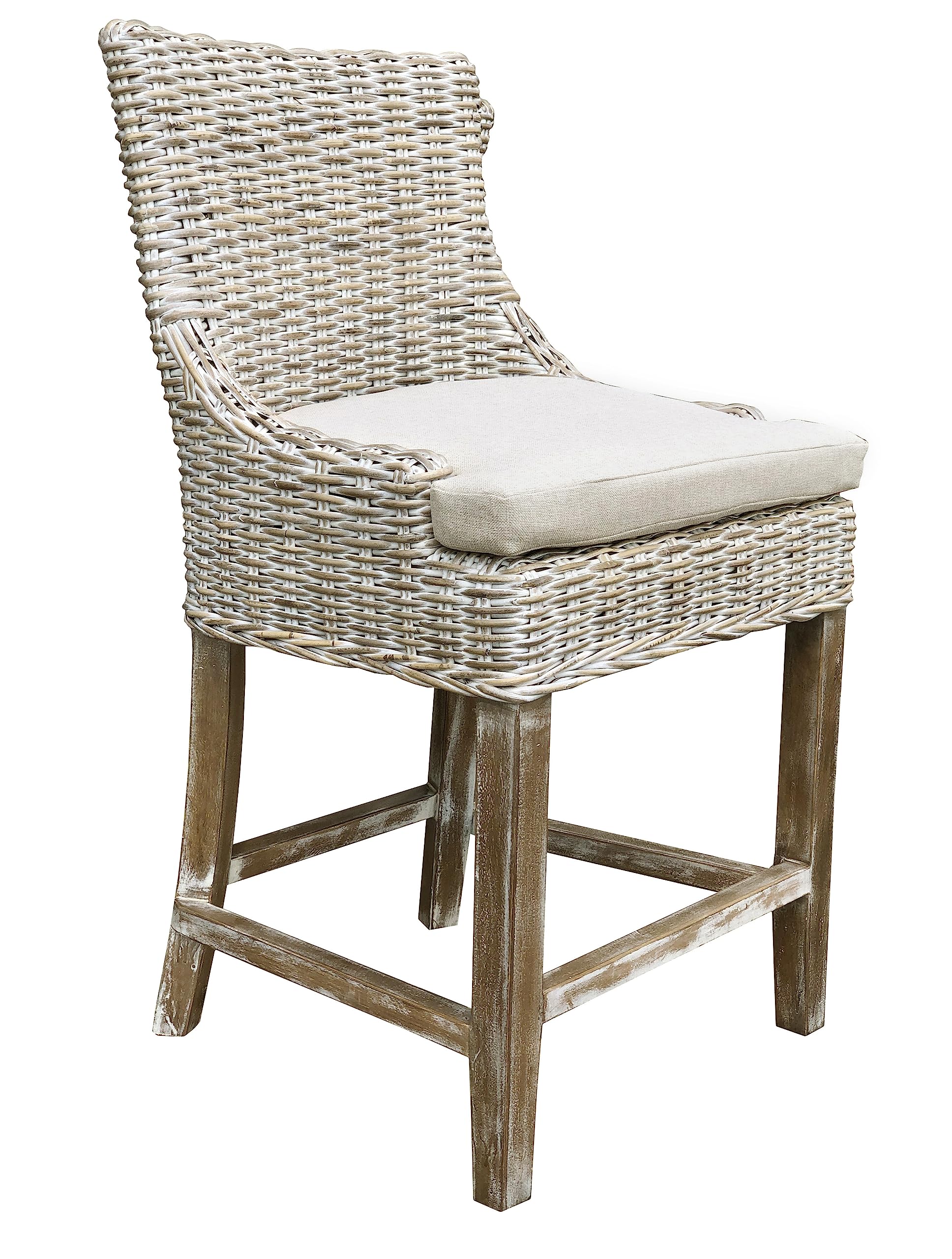 AFD Home Alfresco Kuba-Weave Counter Stool, Wooden Stool, Kitchen Counter Stool, 23 Inch Seat Height, Off White