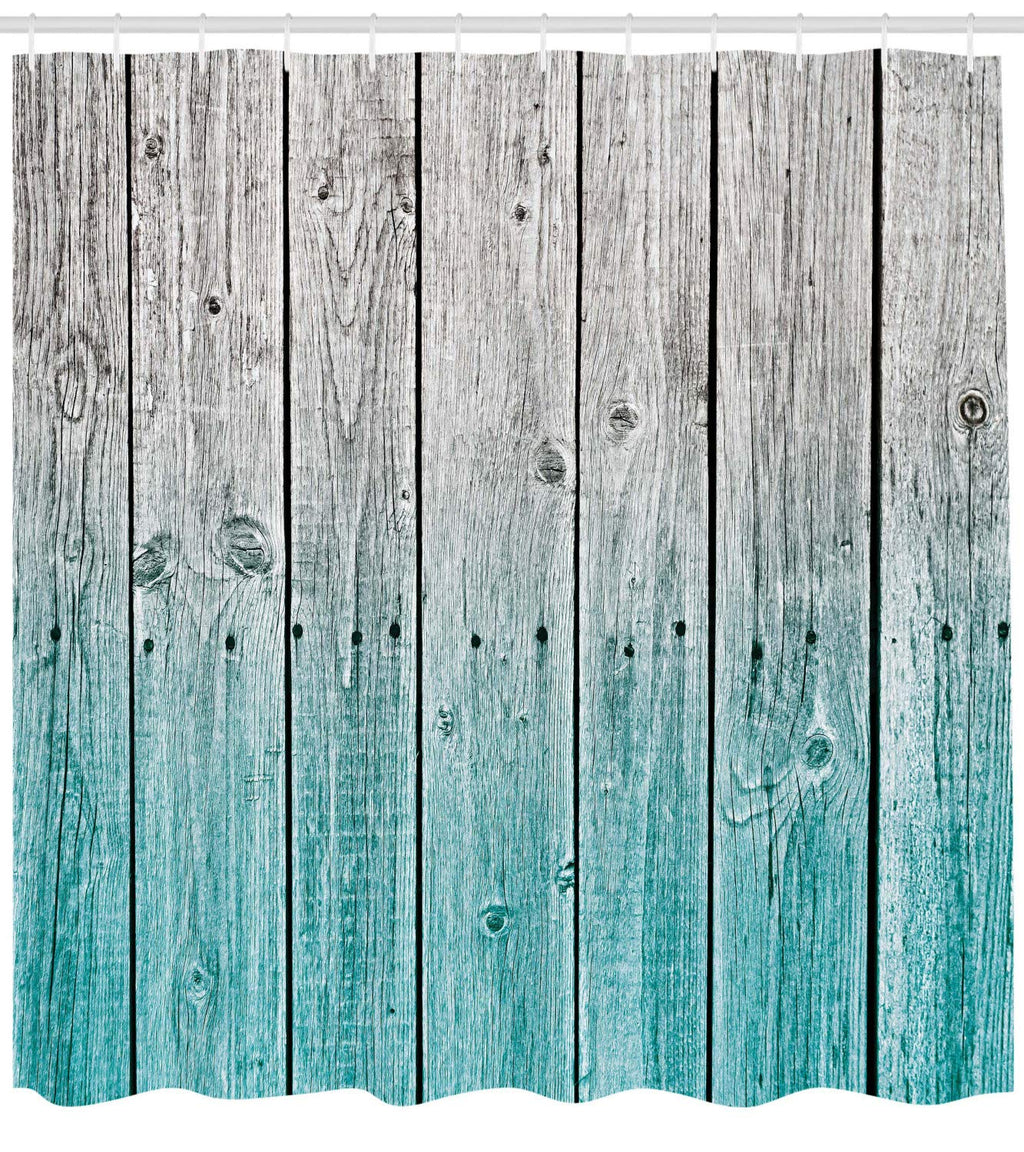 Ambesonne Rustic Shower Curtain, Powder Room Decorations Wood Panels Background With Digital Tones Effect Country House Image, C