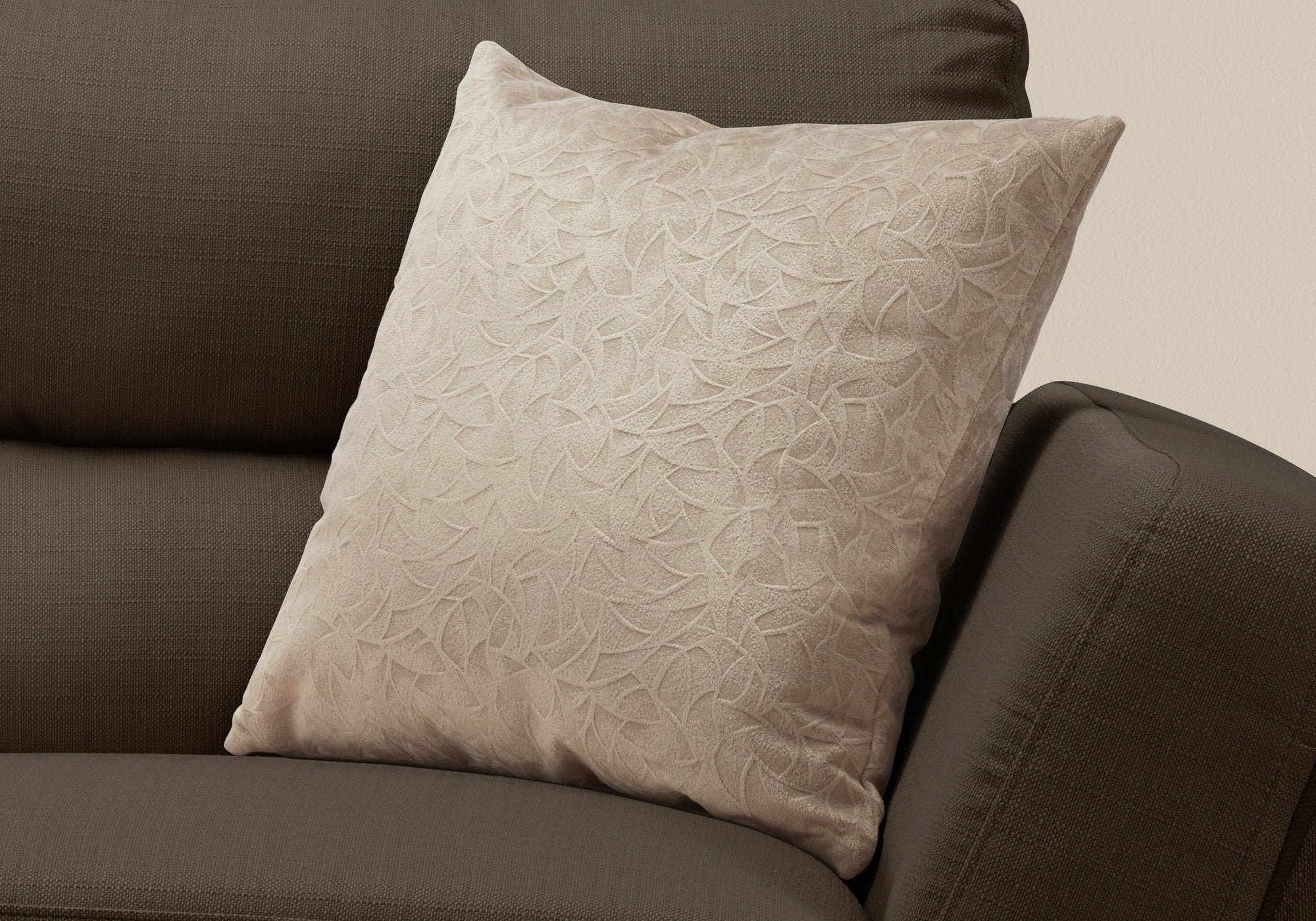 Monarch Specialties 9254, 18 X 18 Square, Insert Included, Decorative Throw, Accent, Sofa, Couch, Bedroom, Polyester, Hypoallergenic, Beige, Modern Pillow 18'X 18' Taupe Floral Velvet 1Pc