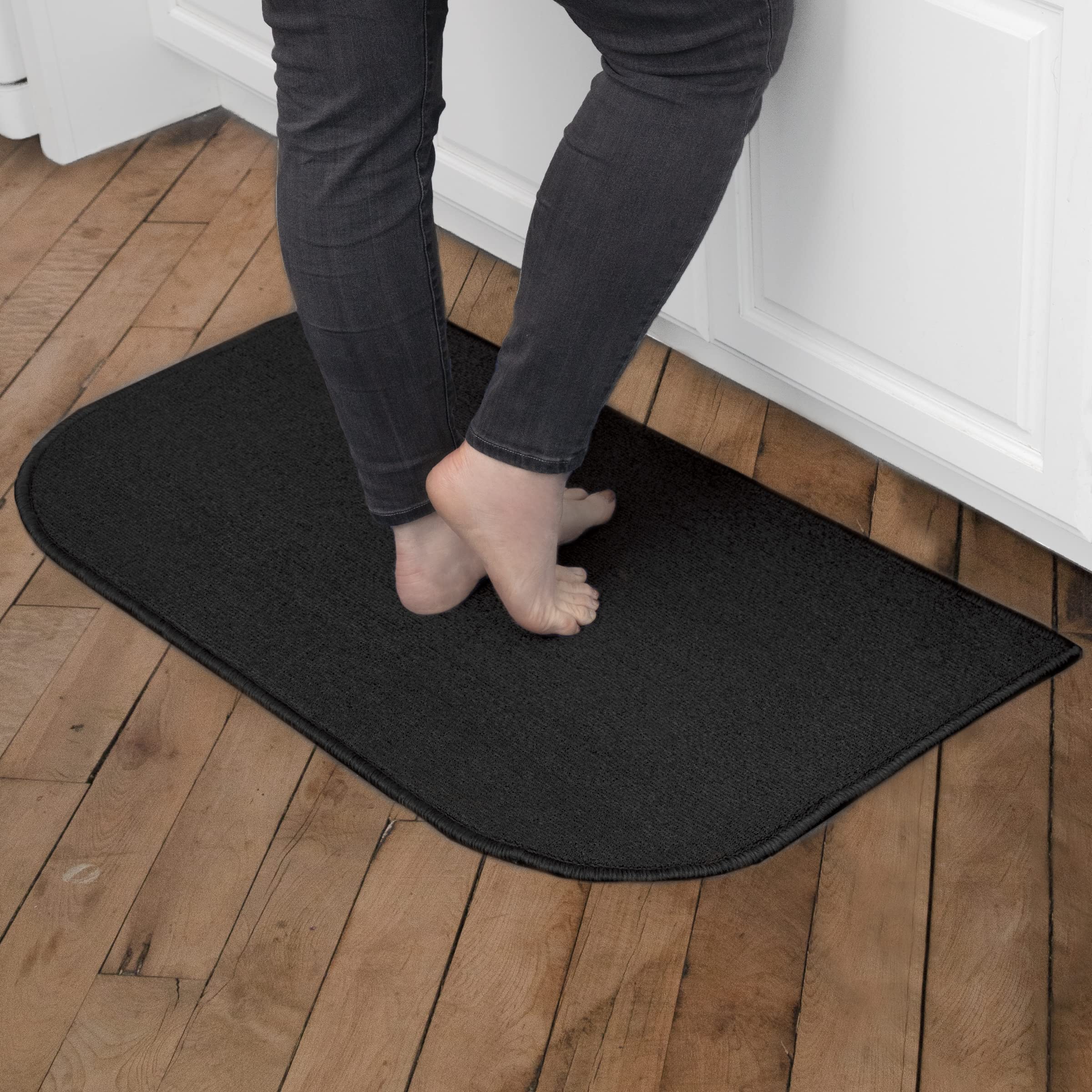 Ritz Solid Accent Rug: 18 x 30 Stain Resistant Kitchen or Living Room Floor Mat - Non-Slip Latex Backing, Machine Washable, Blac
