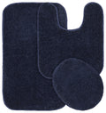 Garland Rug Gramercy Plush Polypropylene Washable Bath Rug Set, 3 Piece (Toilet Lid Cover, Contour Rug, 20 x34 Bath Rugs) Navy