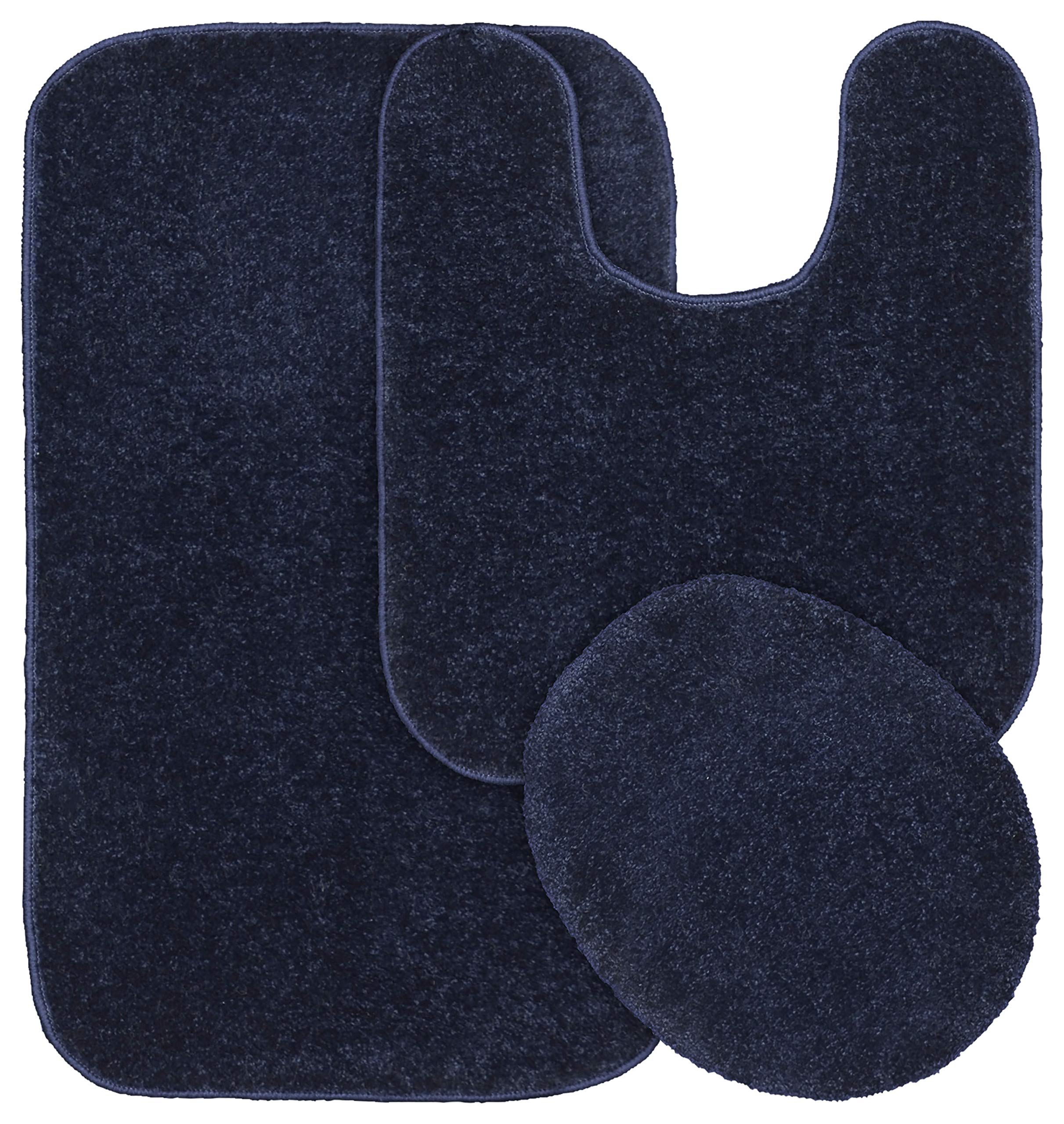 Garland Rug Gramercy Plush Polypropylene Washable Bath Rug Set, 3 Piece (Toilet Lid Cover, Contour Rug, 20 x34 Bath Rugs) Navy