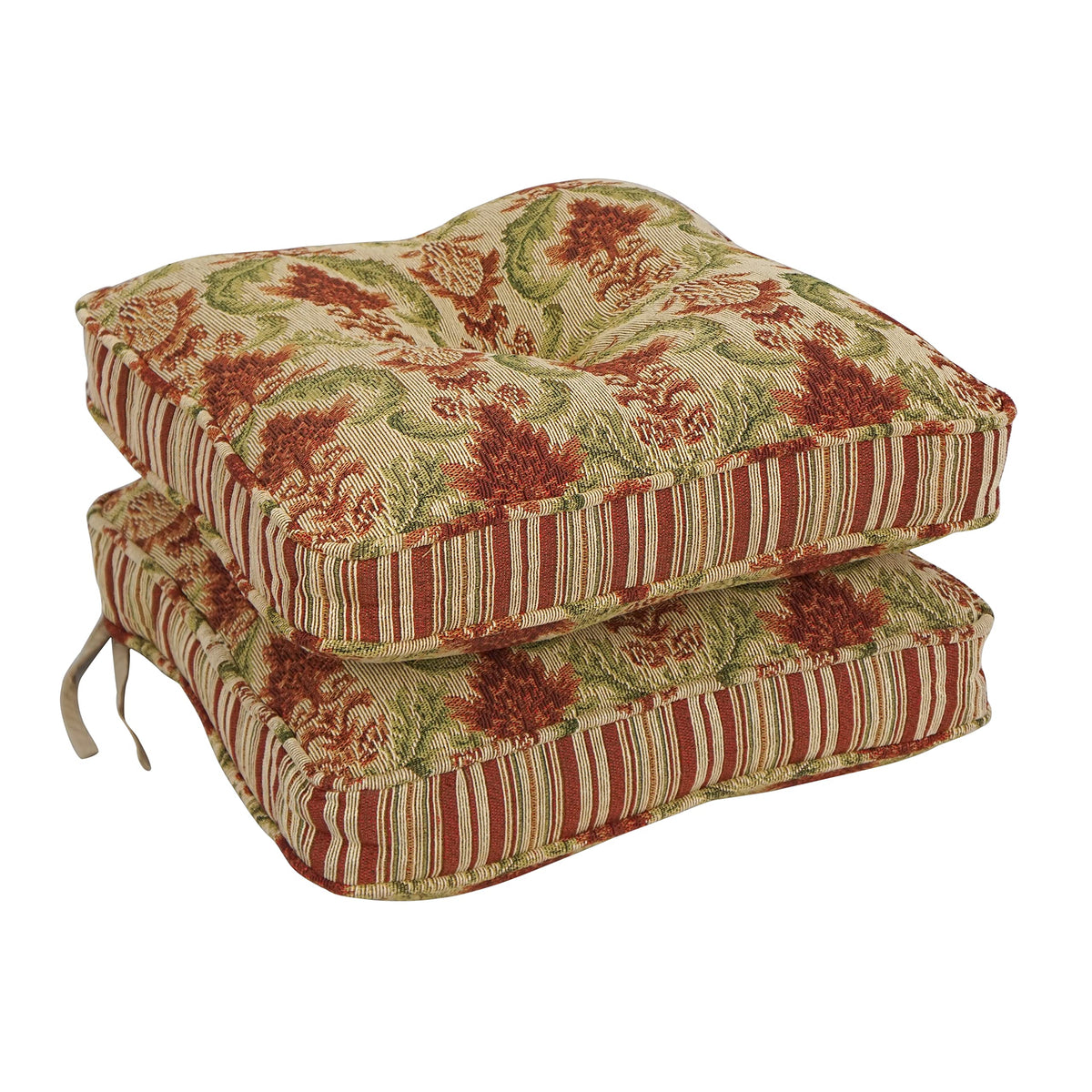 Blazing Needles Corded Tapestry Chair Cushion, 17&quot;, Red/Beige 2 Count