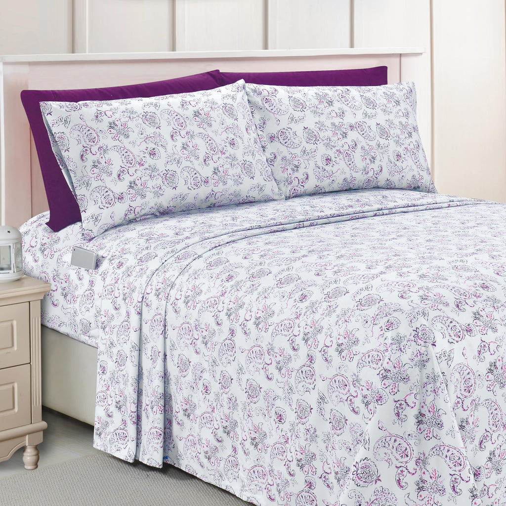 Elegant Comfort Luxury Soft Bed Sheets Paisley Pattern - 1500 Premium Hotel Quality Microfiber Softness Wrinkle And Fade Resistant (6-Piece) Bedding Set, Full, Paisley Purple