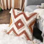 Jasen Boho Throw Pillow Cover With Tassels, Woven Tufted Decorative Pillow Cover, Orange Pillow Covers 18X18 For Couch Sofa Bedr