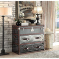 Acme Aberdeen Rectangular Accent Table in Vintage Dark Brown and Stainless Steel