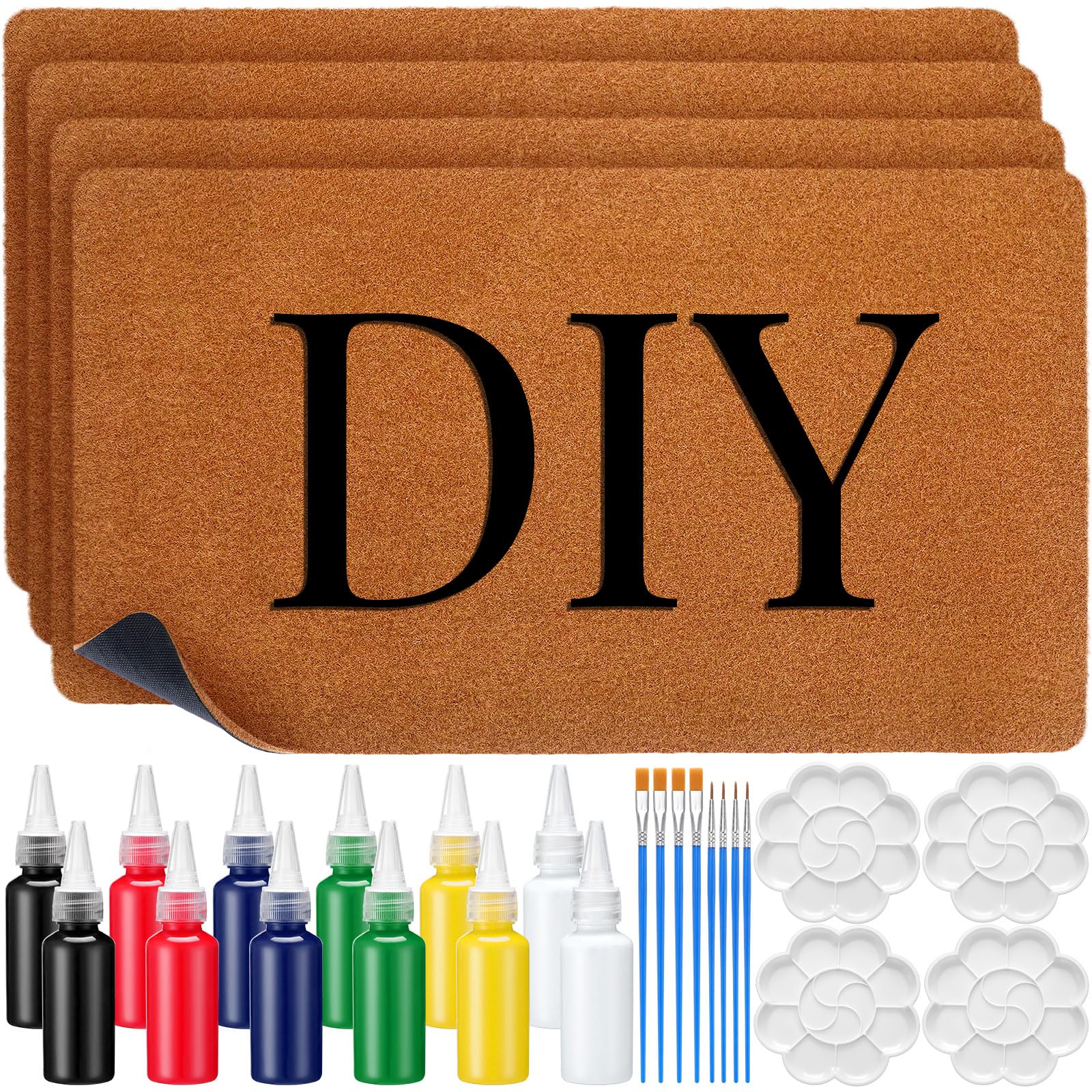 Mindsoft 4 Sets DIY Coir Front Door Mat with Acrylic Paint Brush Palette 17x 30 Make Your Own Outdoor Indoor Entrance Personaliz
