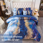 Perfemet 6 Pcs Bed-In-A-Bag Blue Watercolor Marble Printed Comforter Set With Matched Bed Sheets, Colorful Retro Artwork Style B
