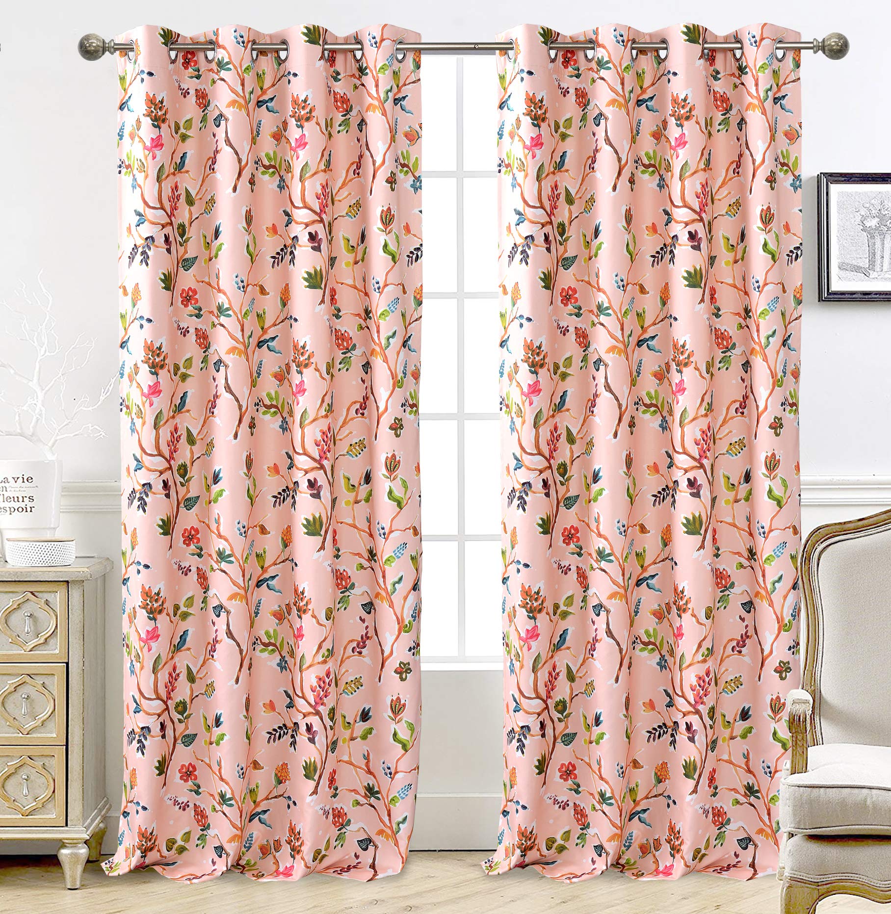DriftAway Lauren Colorful Watercolor Tree Pattern Energy Saving Thermal Insulated Blackout Lined Grommet Window Curtain 2 Panels