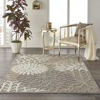 Nourison Aloha Indoor/Outdoor Area Rug 3' 6' X 5' 6', Natural, Rectangular Tropical Botanical Easy-Cleaning Non Shedding Bed Room Living Room Dining Room Deck Backyard Patio