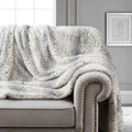 Double Sided Faux Fur Throw Blanket Silky Soft Oversized Afghan Machine Washable, Grey Striped Mink Chinchilla Shadow Fox (Snow