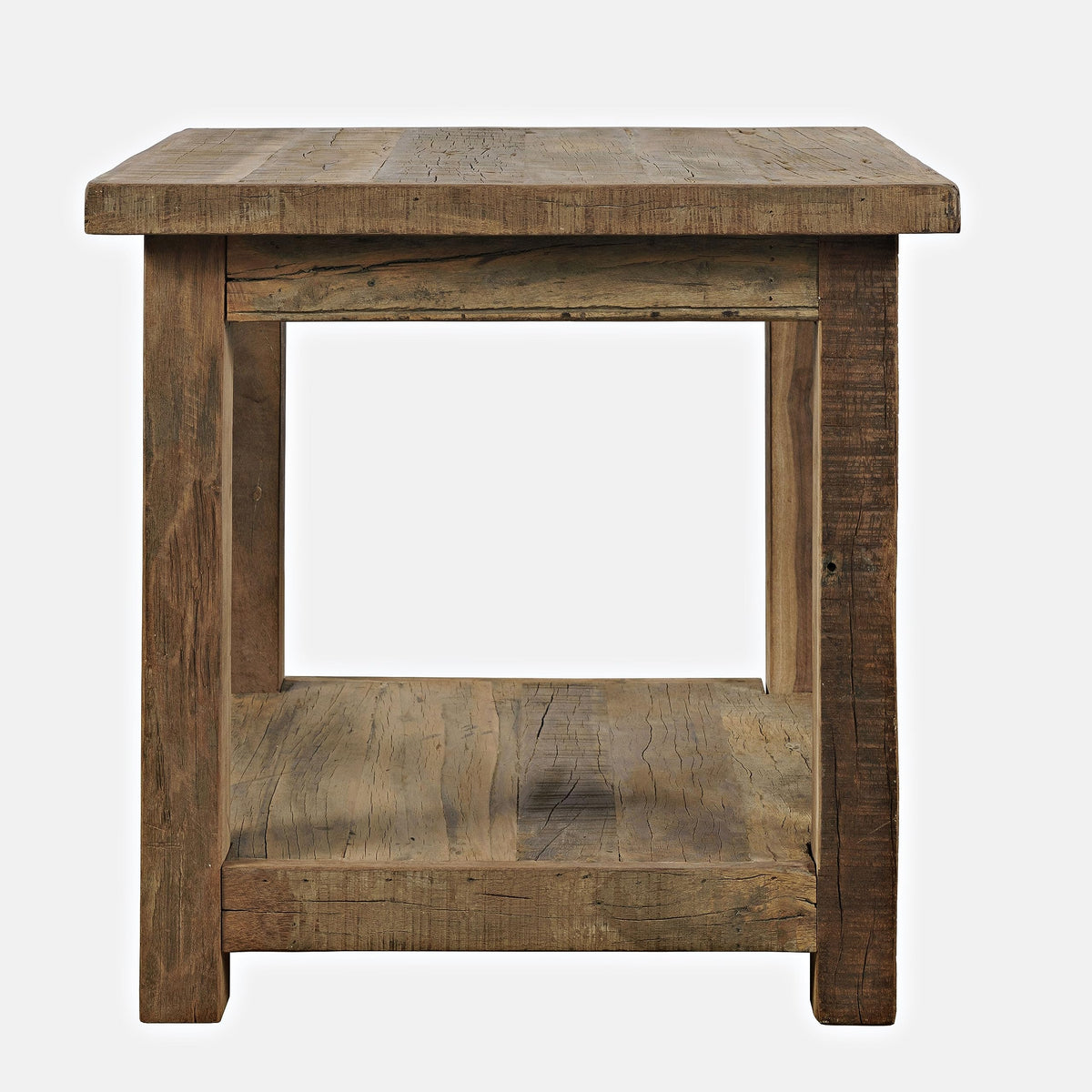 Jofran Reclamation Rustic Reclaimed Solid Wood Square End Table with Storage Shelf